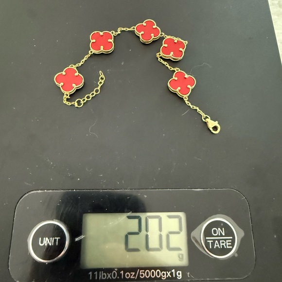 14K Elegant Red and Gold Clover Bracelet - Picture 8 of 8